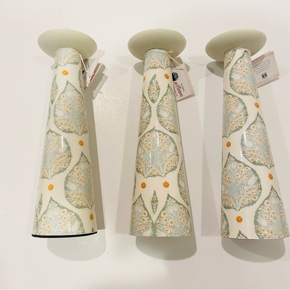 SET OF 3 MELA ARTISANS Candle Holders Cream Green Orange - Picture 7 of 12